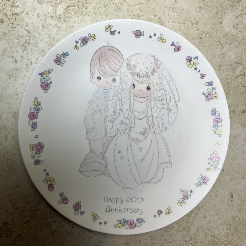Vintage Precious Moments "Happy 50th Anniversary Plate" by Sam Butcher 1988